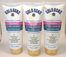 3 PACK Gold Bond Age Renew Retinol Overnight Body & Face Lotion 7 oz. Each