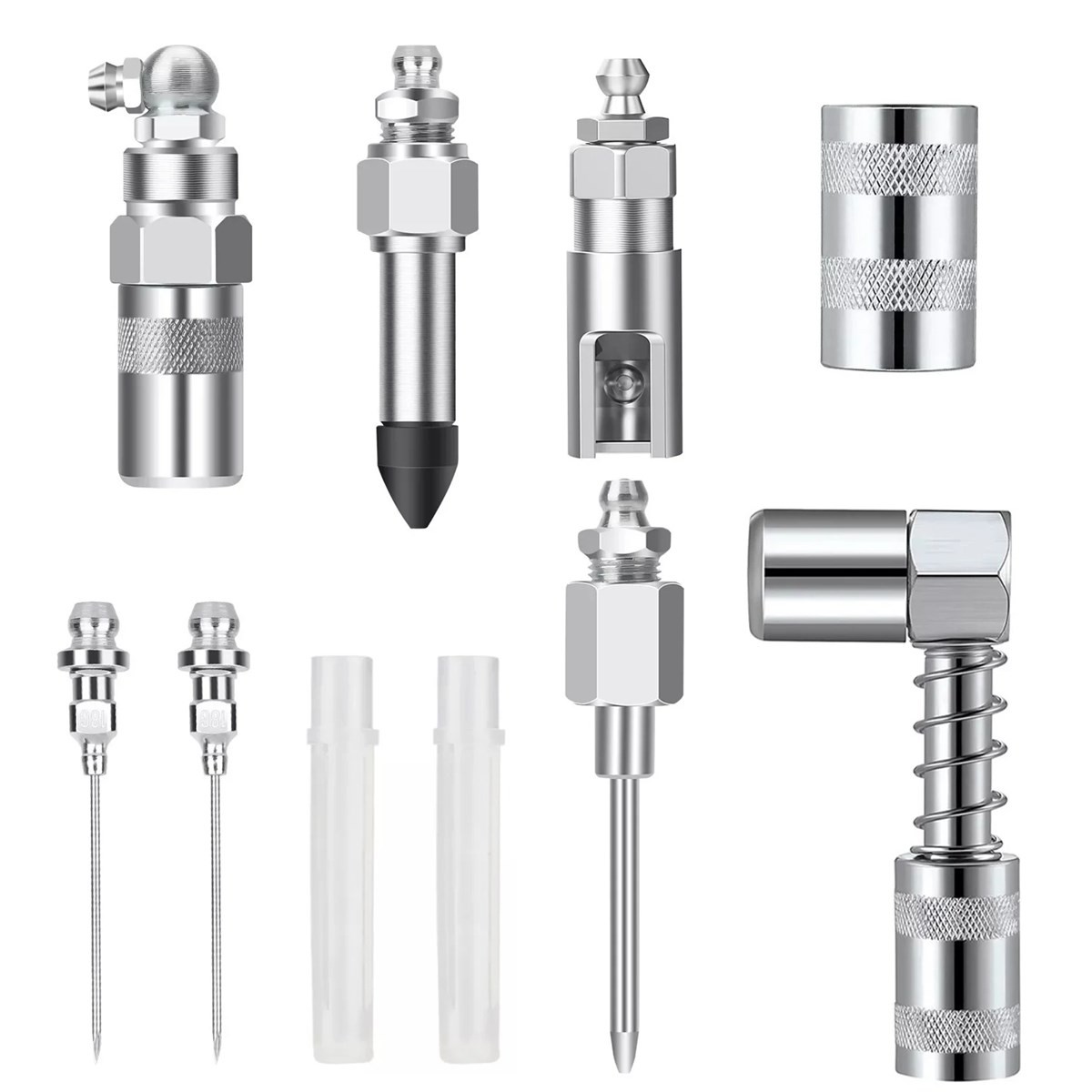 8PCS Set Grease Gun Injector Needle Dispenser Nozzle 90 Degree Coupler Adapter