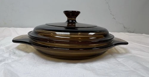 Vintage Pyrex Amber Glass Small Casserole Dish w Lid England