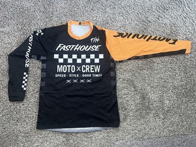 Fasthouse Moto Crew Jersey Mens XL Black Yellow Long Sleeve BMX Motocross MTB