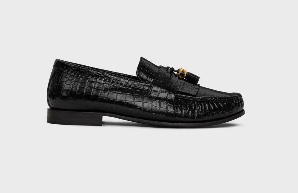 Celine Luco Triomphe Tassel Croc Embossed Leather Loafers Sz EU36/US 6