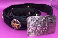 Nocona Gold Star Conchos Crazy Horse Scalloped Leather Belt Horse Buckle 0725 