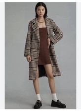 Anthropologie Avec Les Filles Notch-Lapel Plaid Ragline-seam Coat SZ L NWT