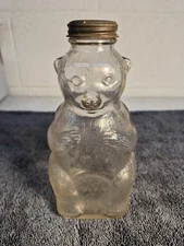 Vintage LARGE 1950s Snow Crest Beverages Glass Bear Coin Bank Bottle 7" tall