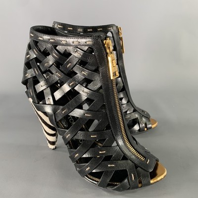 TOM FORD Größe 7.5 Schwarz Gold Leder Gemischte Muster Reißverschluss Stiefel