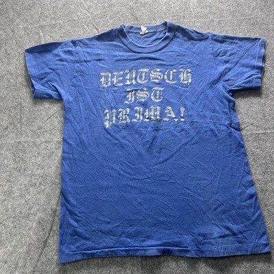 Vintage Deutsch Ist Prima Shirt Mens Medium Blue German Graphic Tee Russell 80s
