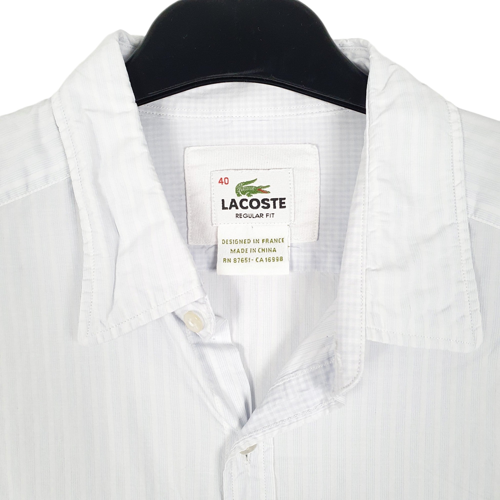 LACOSTE White Striped Shirt Long Sleeve Casual Cotton Mens S image 2