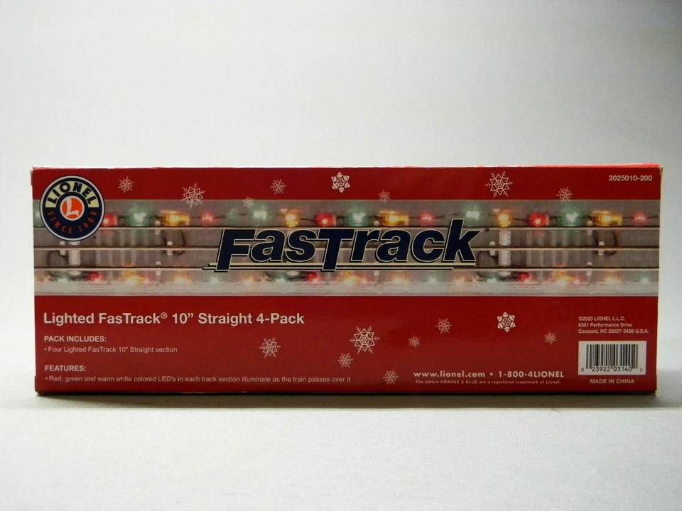 LIONEL ILUMINADO FASTRACK 10" VÍA RECTA PAQUETE DE 4 LUCES CALIBRE O 2025010 NUEVO Foto 4 de 4
