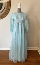 Vintage Lorrie Deb Dress 1960s Edwardian Maxi Puff Sleeve Woman's Small