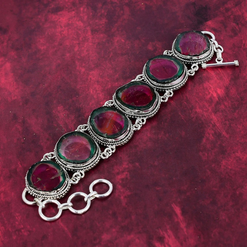 Glorious Pink Tourmaline Gemstone Handmade 925 Sterling Silver Jewelry Bracelet - Image 3 of 4
