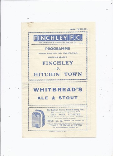 Finchley gegen Hitchin Town 15. März 1947 Athener Bund ANGEBOT