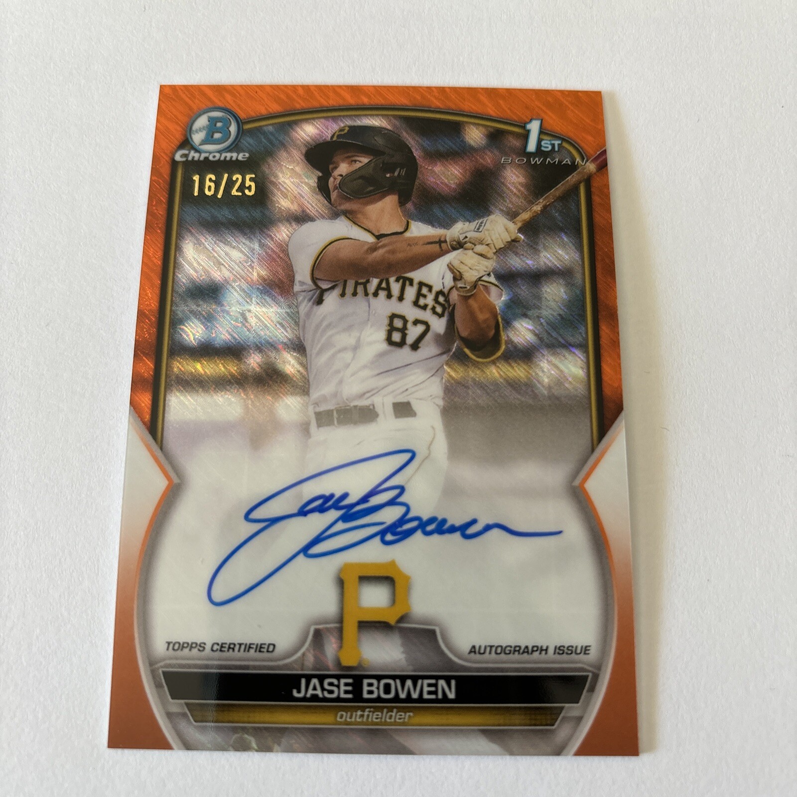 2023 Bowman Chrome Jase Bowen Orange Shimmer Auto, CPA-JBN #/25