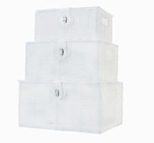 LYNEN Set of 3 Resin Wicker Woven Storage Baskets Hamper Box With Lid & Lock