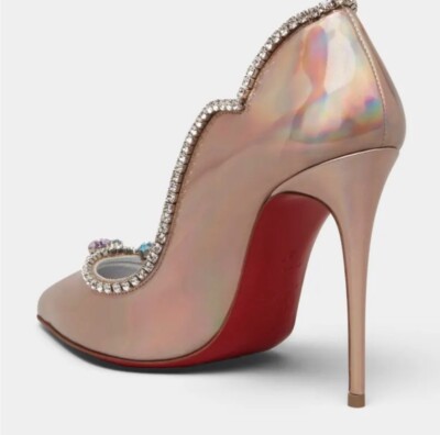 NWB Sz7/ 37 Christian Louboutin Chick Queen Iridescent Jewel Red