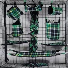 Green Madras Plaid*Sugar Glider Cage set * Rat * double layer Fleece