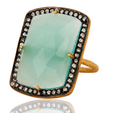 Aqua Chalcedony Statement Ring Gold-Black Pave Cz Zircon Ring- All Size Stone