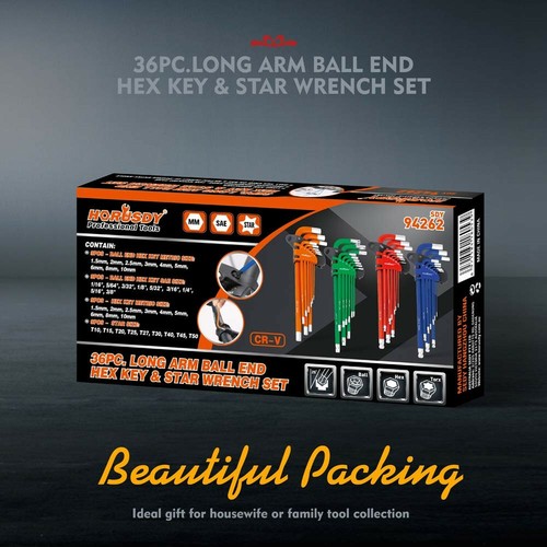 HORUSDY Hex Key Allen Wrench Set, SAE & Metric Star Long Arm Ball End Hex Key... - 第 2/9 張圖片