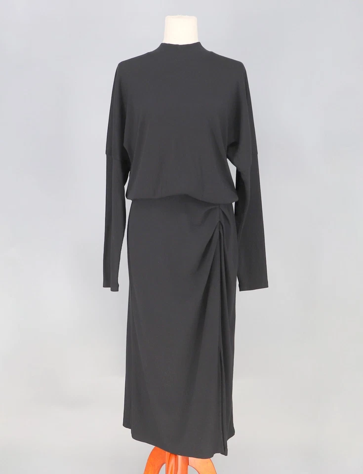 NUEVO CON ETIQUETAS MICHAEL STARS $158 Vestido Midi Lila Acanalado Cuello Simurciélago Manga Negro Talla M Foto 2 de 4