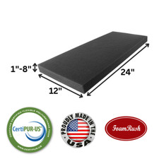 FoamRush 12"x 24" Charcoal High Density Upholstery Foam Seat Cushion Made in USA