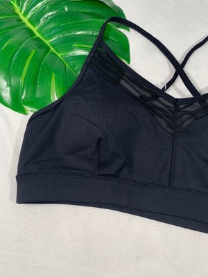 NEW $68 Alo Ultimate V Neck Mesh Sports Bra Top Black [ SZ Large ] #2901