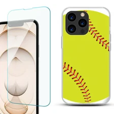 For iPhone 13 Pro Slim Gel Case , w/ Tempered Glass - Softball Green
