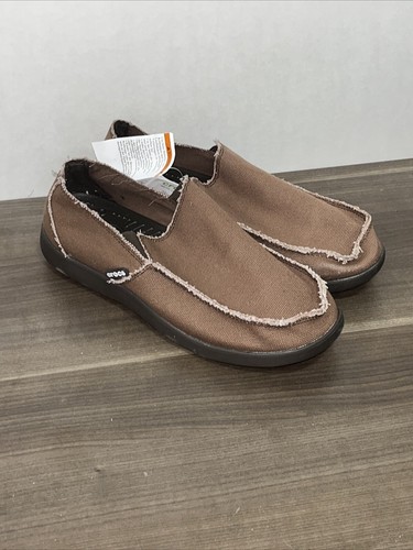Crocs Santa Cruz Men's Size 11 Khaki Brown Canvas Slip On Loafers NWT
