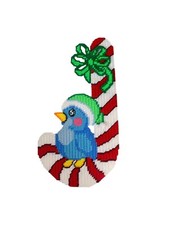 Christmas Needlepoint Candy Cane Bird Wall Hanging Holiday Decor 16x8.5