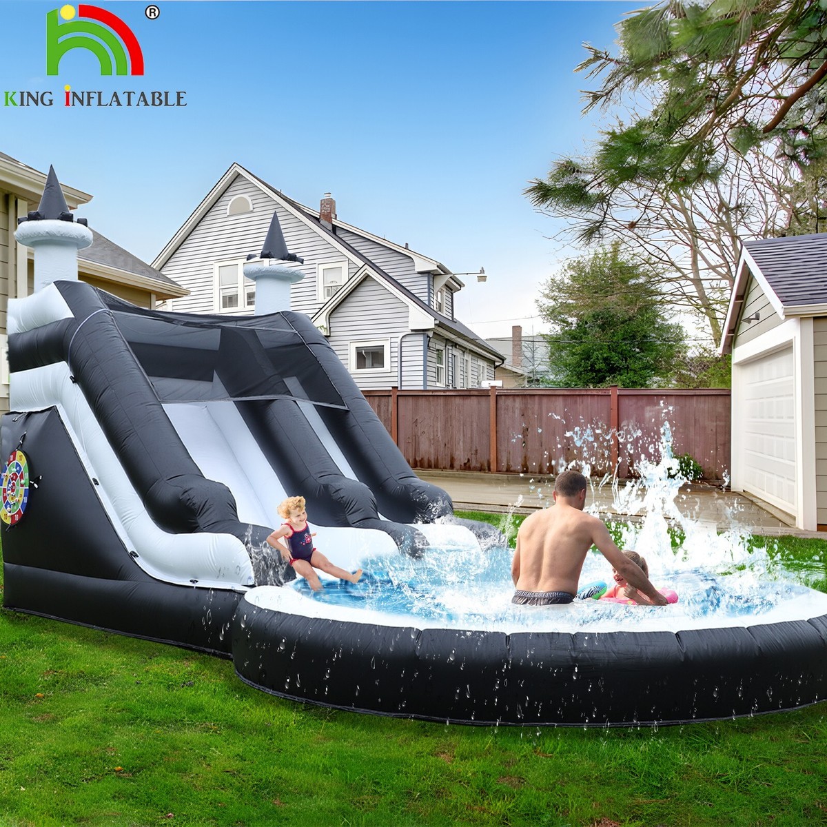 24ft PVC Inflatable Water Slide for Adult Kids with Dartsboard