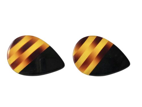 Faux Tortoise Shell Earrings Silver Tone Pierced … - image 1