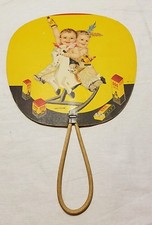 Vintage 666 TWINS ADVERTISING FAN Boy Girl Rocking Horse Salve Tablets Cowboy
