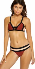 NWOT PILYQ Two Piece Brown Bikini Block Keyhole Top Banded Bottom Swim Set S