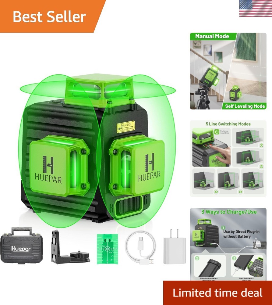 High Brightness 3x360° Laser Level - Perfect for Construction & Picture Hanging
