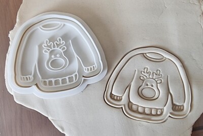 Weihnachtspullover Ausstecher Keks Gebäck Kuchen Fondant mit Stempel 3D Druck