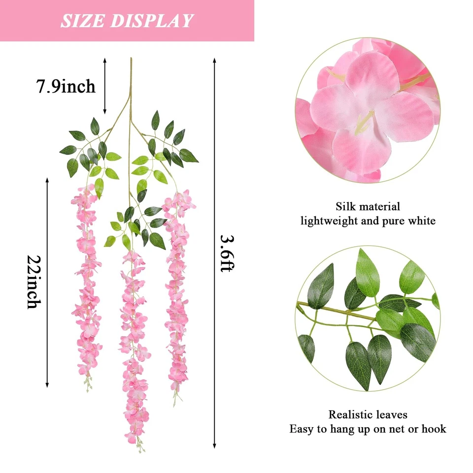 Pauwer 紫藤悬挂花朵 24 包假花花环人造紫藤... — 第 3/4 张图片