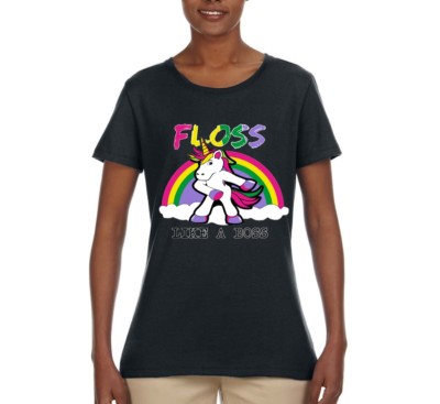 Wild Bobby Floss Like a Boss Rainbow Unicorn Women Pop Culture Shirt