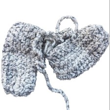 New toddler boy girl hand knit grey white crochet booties shoes boots tie