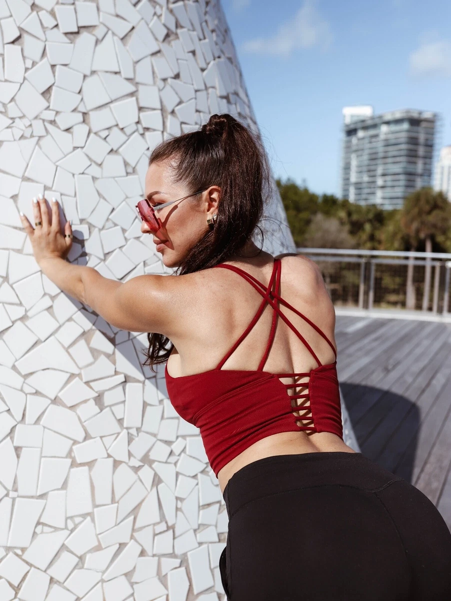 Burgundy top sports bra with racer back Slim Racerback Cropped