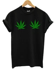 Cannabis Boobs GREEN PRINT T Shirt Funny Weed Smoke Dope Stoned Joke Drugs 