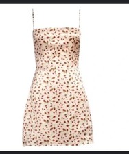 NEW Reformation Kosta Silk Mini Dress Rose Bud Floral Ivory Red Smocked 10