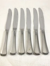 6 Dinner Knives BRIGHTON WM A. Rogers Oneida Deluxe Stainless Beaded Handle Tip