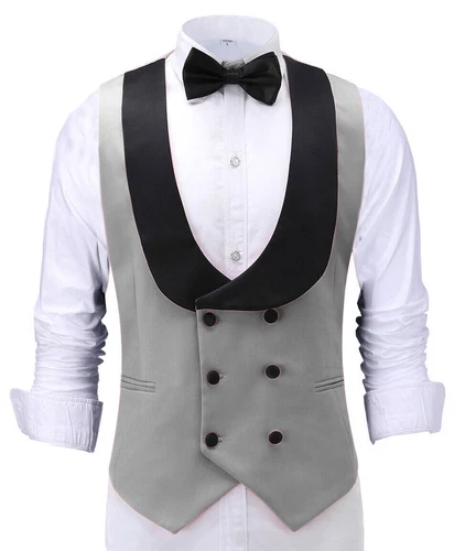 Men's Shawl Collar Vest Double Breasted Slim Prom Blazer Tops Waistcoat Waitress - Bild 9 von 42