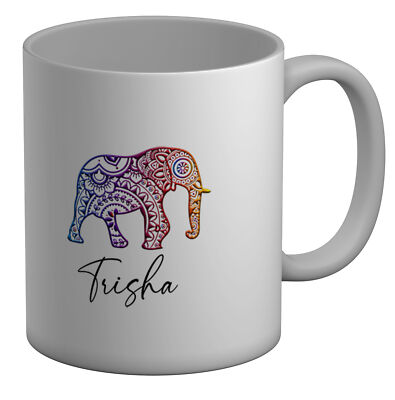 Personalisierter Becher Tasse Mandala Muster Elefant weiß 11 Unzen