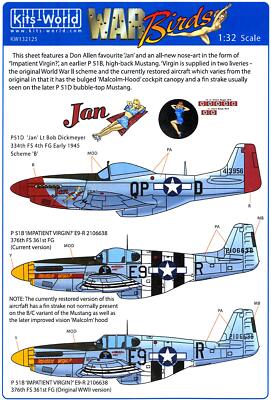 Kits World Decals 1/32 P-51 MUSTANG Fighter Jan & Impatient Virgin (2 Versions)