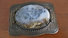 Western Style BRASS SCALLOPED EDGES WITH STONE Metal BELT BUCKLE