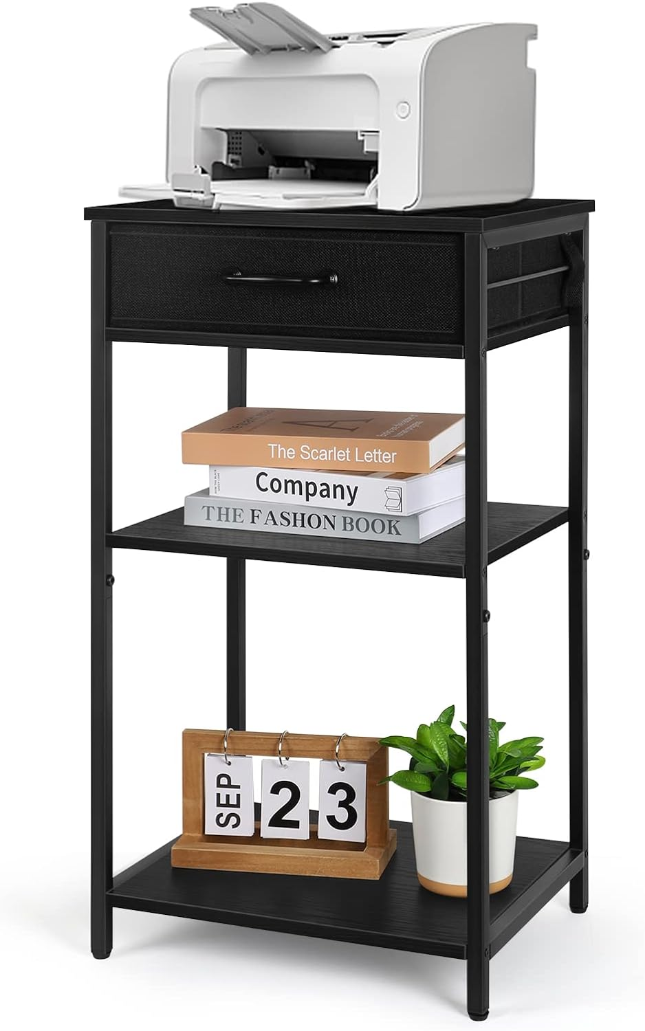 Printer Stand Table for Home Office 3 Tier Small Printer Stand with Storage Draw-image