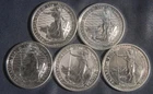 FIVE (5)  1 OZ .999 SILVER  BRITANNIA COINS (2015-2025)  LOT 130952
