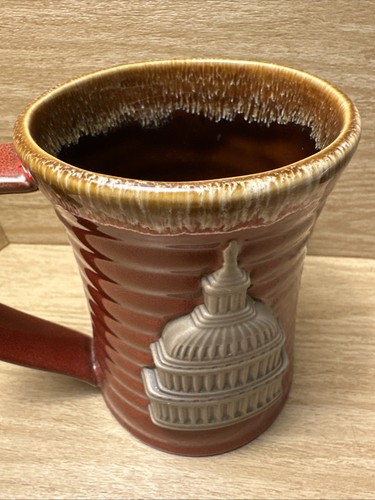 Tall Art Pottery Stoneware Mug Features Capital Dome Red Ribbed 3D - Picture 8 of 11