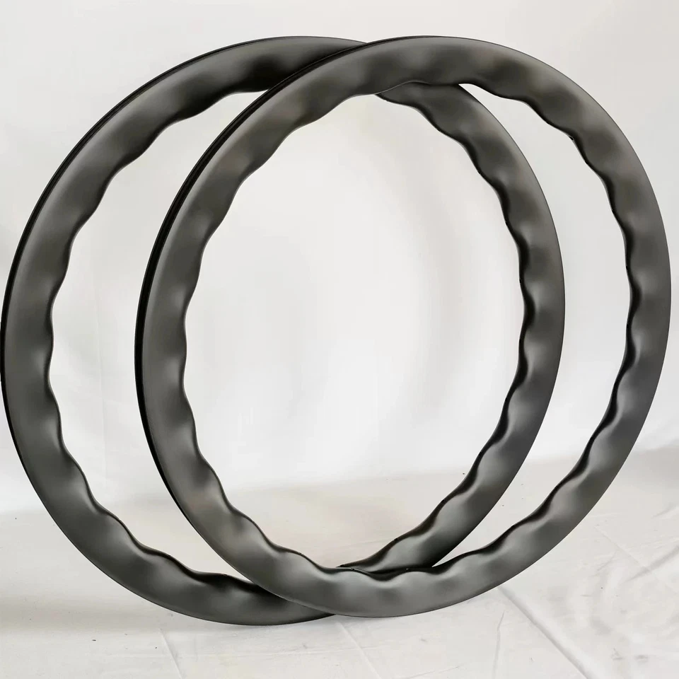 Bicicleta gravel 700C carbono llanta única freno de disco 35-50 mm profundidad 24 agujeros rueda tubeless Foto 4 de 4