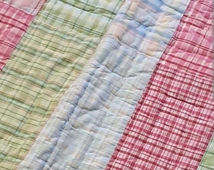 NUEVO Pottery Barn Kids COLCHA CUNA Rosa A CUADROS Verde Azul Niña Niño Cama Laguna Foto 3 de 4