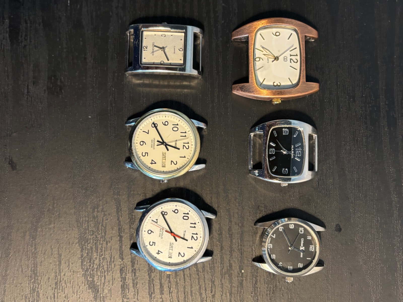Lot of 6 working quartz watches no bands Timex GG Narmi Kim Rogers Urban Express